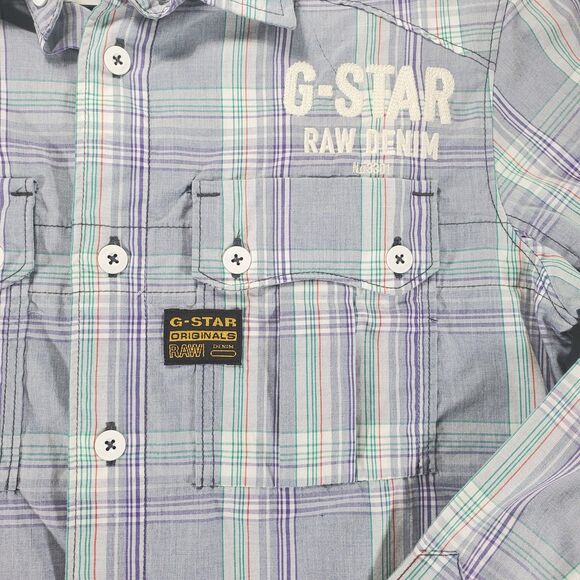 sz S G-Star Raw Viktor Chambray Plaid Men's Button Down Shirt - Picture 13 of 14